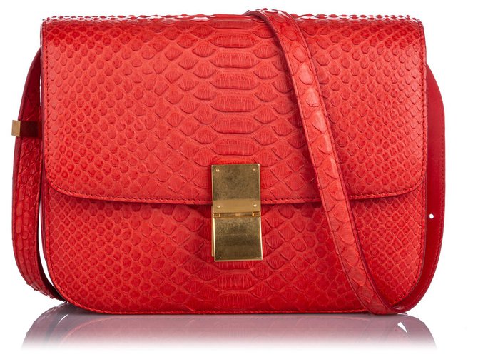 Céline Celine Red Small Python Classic Box Bag Leather  ref.195609