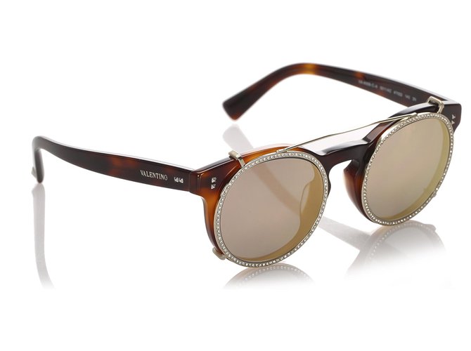 Valentino Brown Rundspiegel Sonnenbrille Braun Mehrfarben Kunststoff  ref.195625