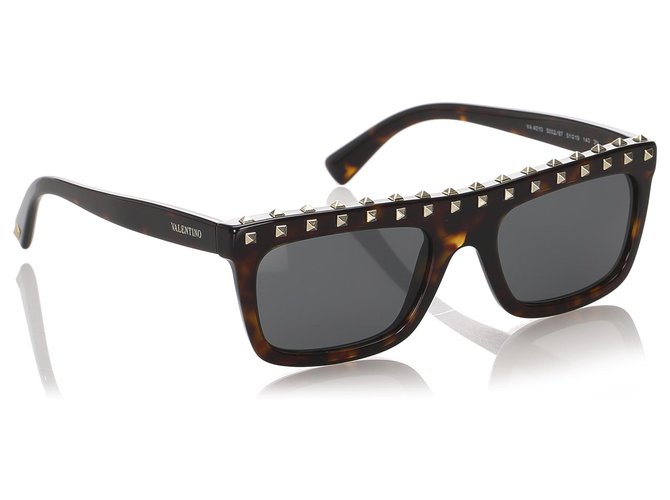 Valentino Brown Rockstud Tinted Sunglasses Black Plastic  ref.195627