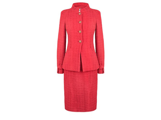 Chanel emblématique Paris- Bombay tweed costume Rouge  ref.195646