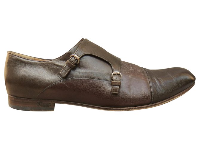 Gucci p lined monk shoes 43 Brown Leather  ref.195705