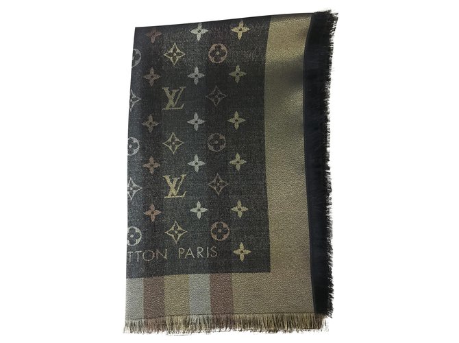 Scialle Louis Vuitton So Shine marrone Brown Silk Polyester Wool Viscose  ref.195714