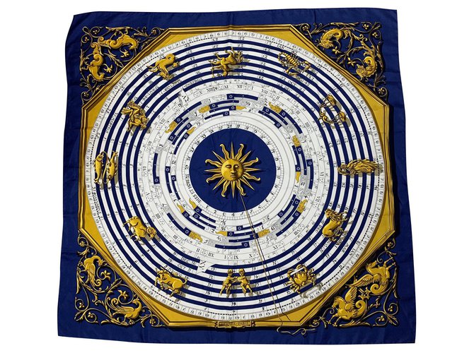 Hermès astrologia Azul marinho Seda  ref.195790