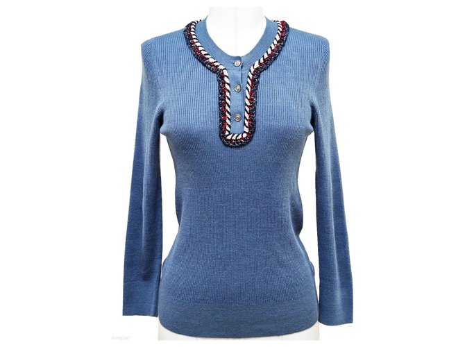 Chanel Versailles braided jumper Blue Cotton  ref.195873