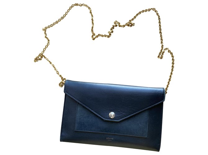 Céline Clutch bags Dark blue Leather  ref.195900