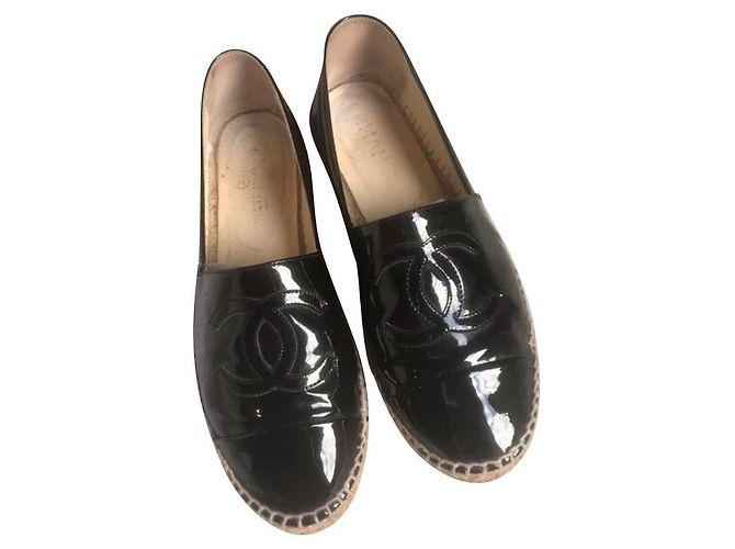 Chanel Espadrilles Black Patent Leather