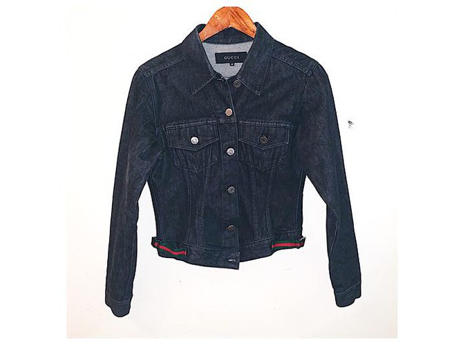 Gucci Vintage Tom Ford Era Black Denim w/ Web Accents Jacket Cotton   - Joli Closet