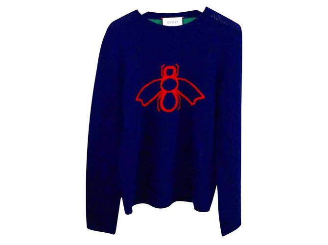Gucci Bee Web Stripe Woven Wool Sweater Size XS Blue  ref.196065