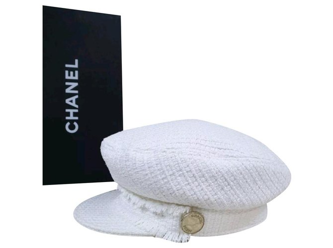 Casquette CHANEL Tweed Blanc Sz. M Coton  ref.196098
