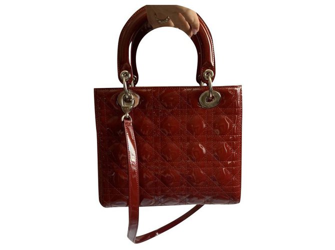 Dior Lady Dior Medium Bag Red Patent leather  ref.196112