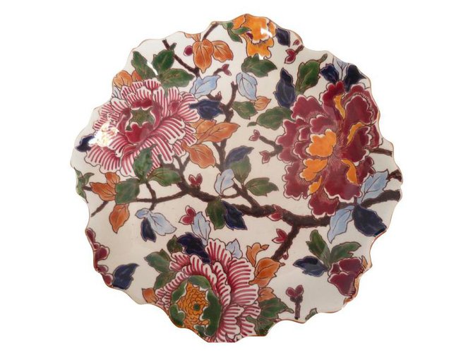 Autre Marque Handmade Gien France plate with peonies pattern Multiple colors  ref.196119