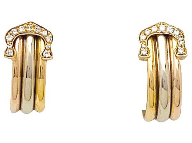 Cartier earrings model "lined C de Cartier", three gold tones, diamants. White gold Yellow gold Pink gold  ref.196125