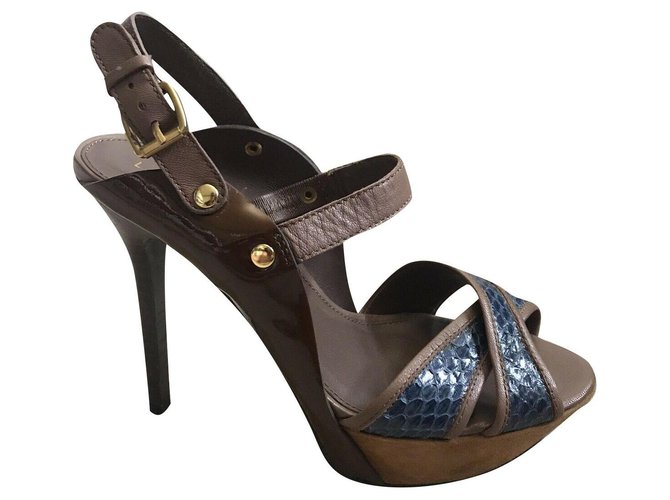 High heeled Lola Cruz Brown Blue Cognac Dark brown Suede Leather Patent leather  ref.196134