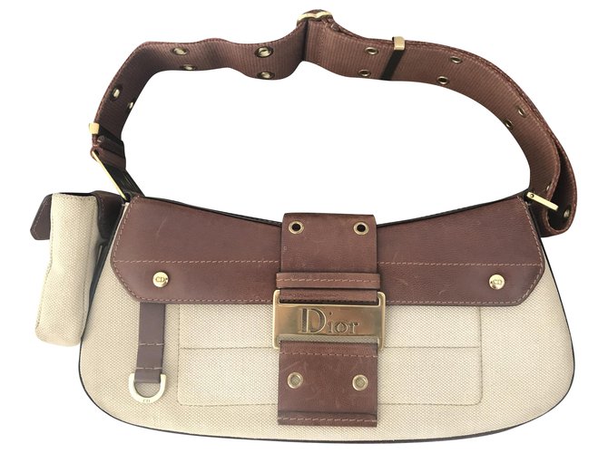 Street Chic Dior Handbags Brown Beige Cream Leather Cloth  ref.196135