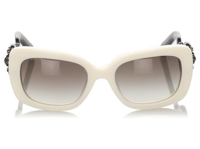 Óculos de sol redondo barroco branco Prada Marrom Plástico  ref.196450