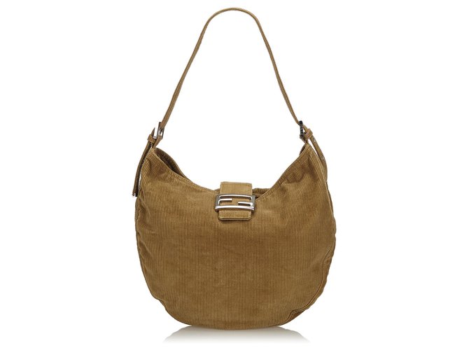 Fendi Brown Corduroy Shoulder Bag Light brown Cloth  ref.196468