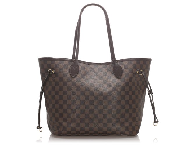 Louis Vuitton Brown Damier Ebene Neverfull MM Leather Cloth Pony-style calfskin  ref.196485