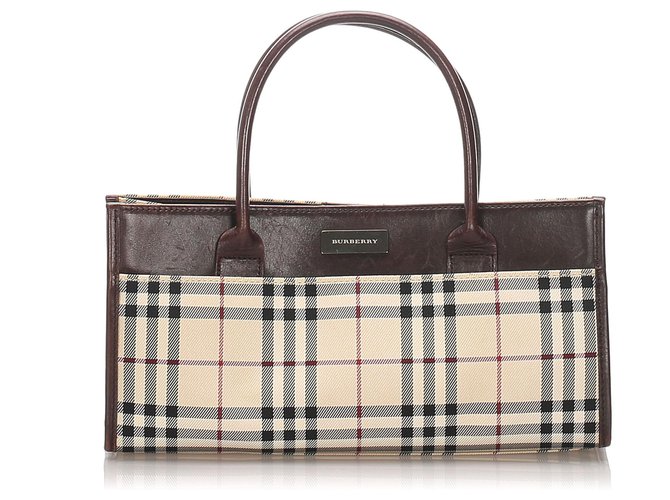 Burberry Brown House Check Canvas Handbag Multiple colors Beige Leather Cloth Pony-style calfskin Cloth  ref.196502