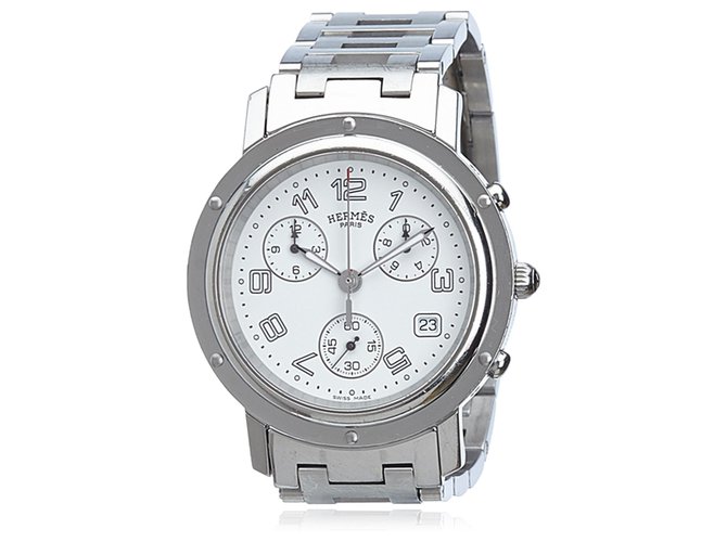 Hermès Reloj cronógrafo Hermes Silver Clipper Plata Acero Metal  ref.196511
