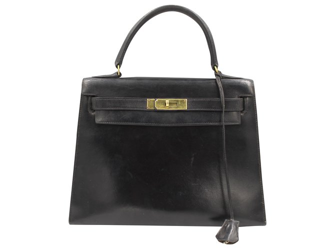 Hermès Vintage Kelly 25 em couro de caixa preta. Preto  ref.196610