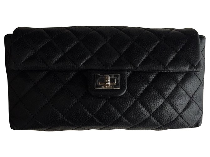 Chanel clutch 2.55 en cuir noir  ref.196630