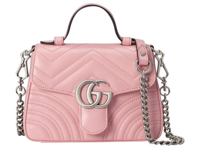Gucci Marmont Mini Top Griff Tasche Pink Leder  ref.196684