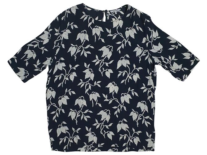 Blusa Ganni Maxwell in crepe blu e bianca Bianco