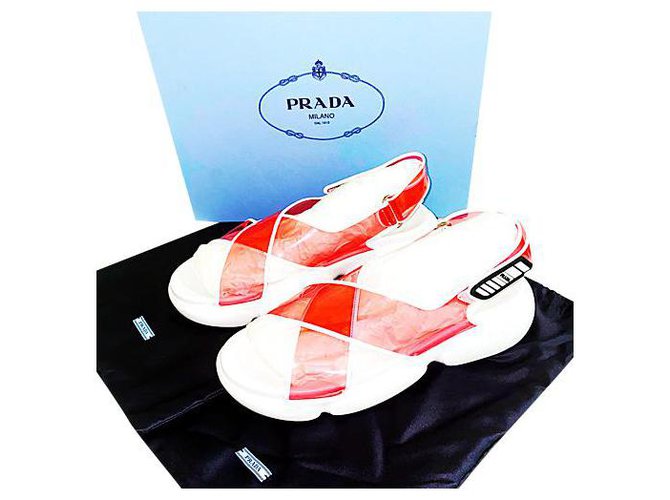 Prada Brand new 2020 Red PVC Transparent Slides Size 38 White Plastic  ref.196980