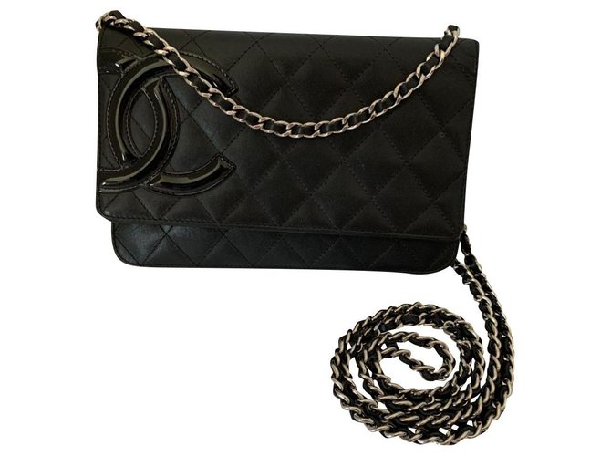 Wallet On Chain Chanel Black Leather  ref.197133