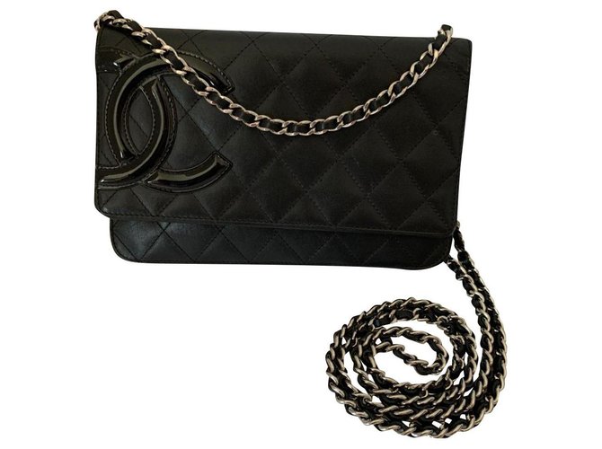 Wallet On Chain Chanel Cuir Noir  ref.197133