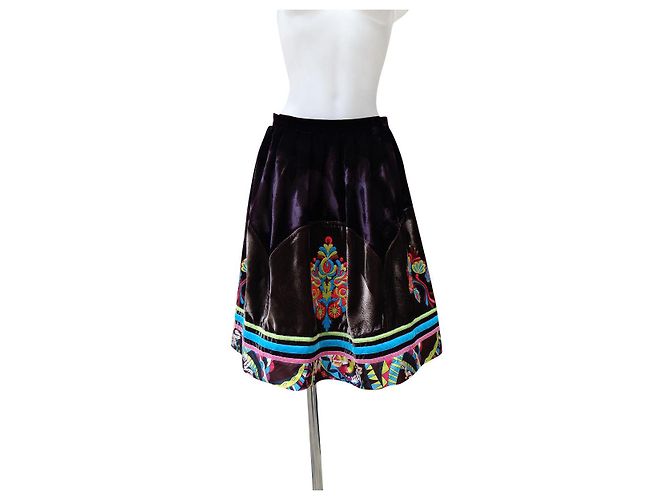 Jupe Escada en velours et soie brodée violet et marron Multicolore
