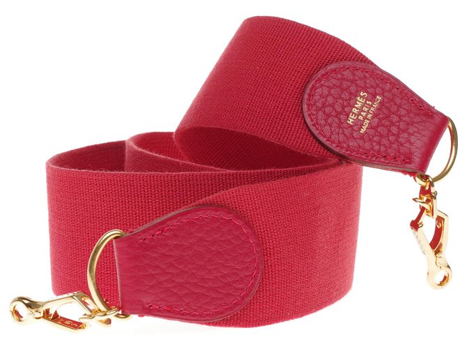 Hermès sport model shoulder strap in red canvas and leather, gold metal hardware for Hermès bags Cloth  ref.197313