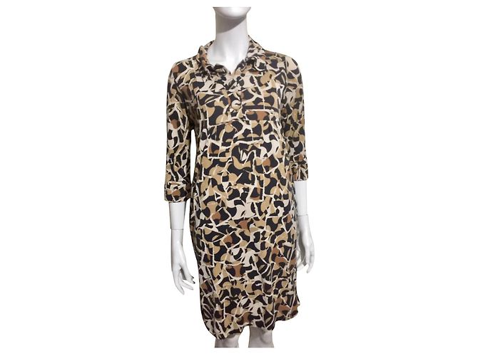 Vestido Diane Von Furstenberg de jersey de seda con estampado abstracto Castaño Negro Crema Caramelo