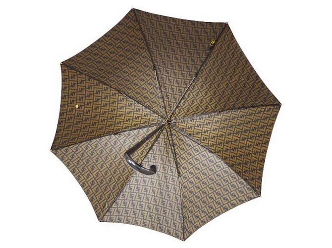Fendi Guarda-chuva raro da abóbora FF do vintage Marrom Poliamida  ref.197384