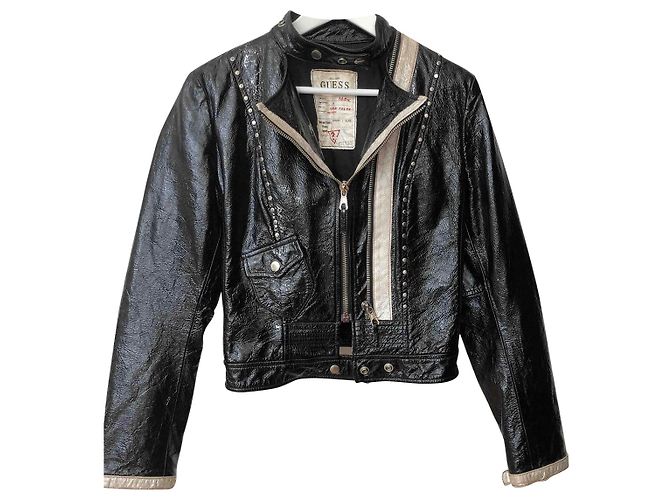 Giacca Guess in pelle vernice con borchie nero argento Metallico