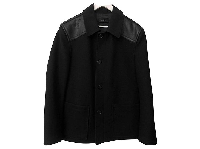 Joseph Melton wool coat with leather panels black