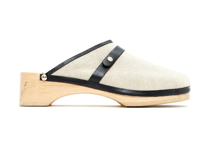Hermès CANVAS LEATHER CLOG FR40 NEW Black Cream