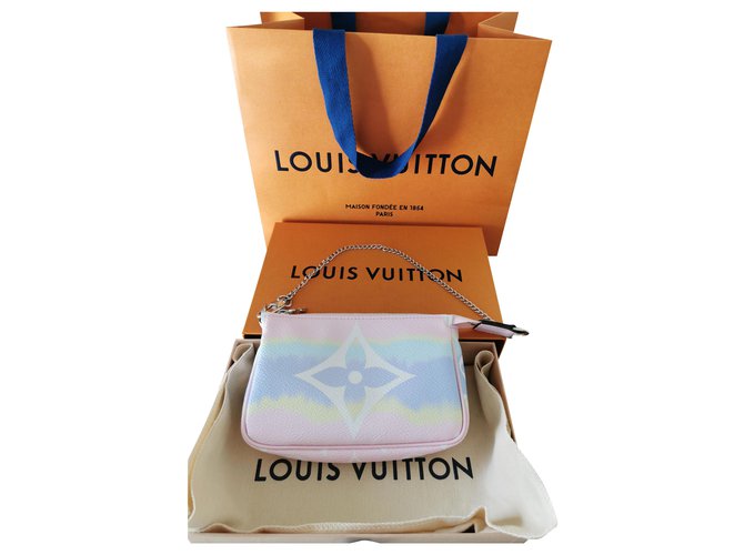 Louis Vuitton MINI POUCH ACCESSORIES Pink White Blue Cloth Lambskin  ref.197443