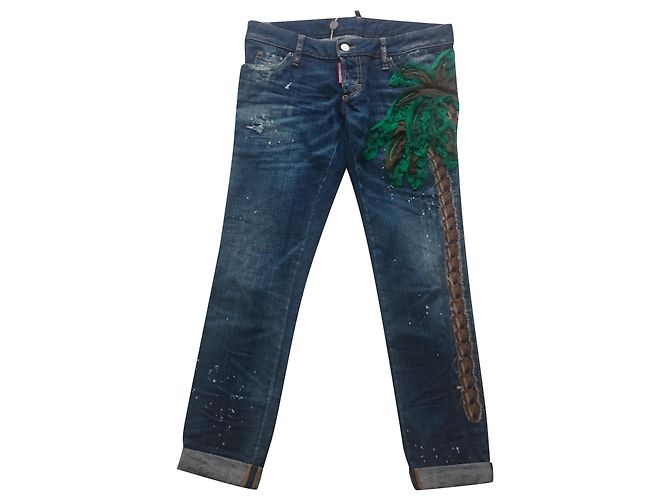 Dsquared2 Jeans Palm Tree Design Denim Blau Niedrige Taille