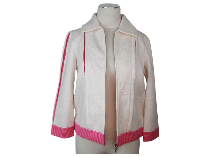 Giacca sportiva Chanel in tela bianca e rosa. Bianco Bianco sporco Cotone  ref.197517