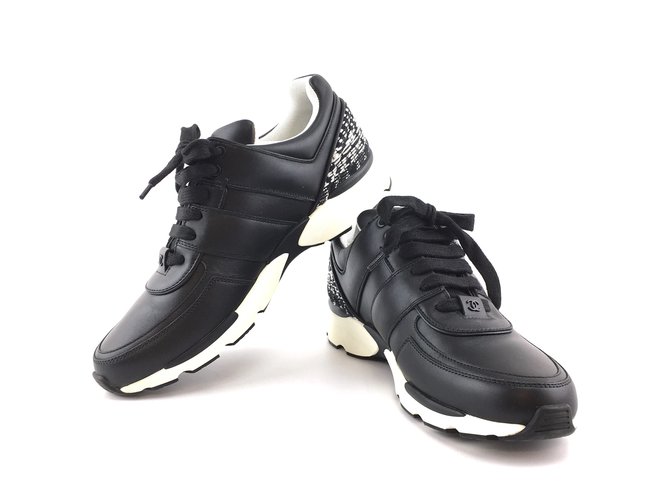 chanel sneakers black white