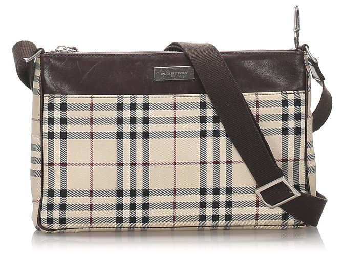 Burberry Brown House Check Canvas Crossbody Bag Multiple colors Beige Leather Cloth Pony-style calfskin Cloth  ref.197584