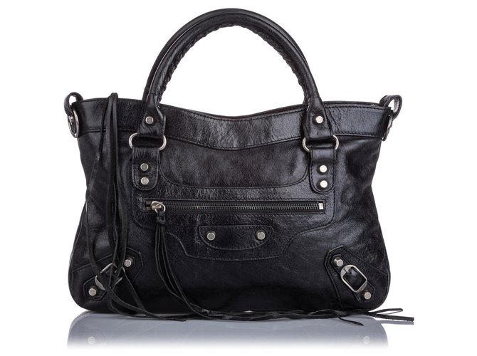 Balenciaga Black Leather Motocross Classic City Satchel Pony style calfskin ref.197640 Joli Closet