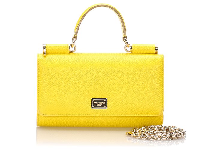 Autre Marque Dolce&Gabbana Yellow Miss Sicily Wallet on Chain Leather Metal  Pony-style calfskin  - Joli Closet