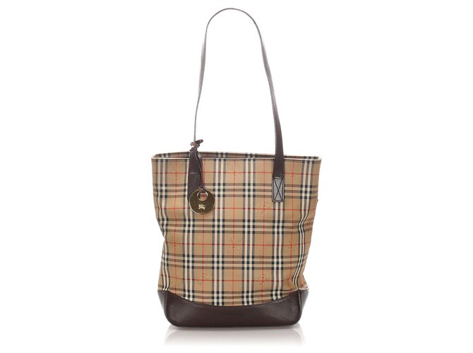 Burberry Brown Haymarket Check Canvas Tote Bag Multiple colors Beige Leather Cloth Pony-style calfskin Cloth  ref.197654