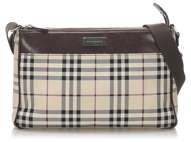 Burberry Brown House Check Canvas Crossbody Bag Multiple colors Beige Leather Cloth Pony-style calfskin Cloth  ref.197703