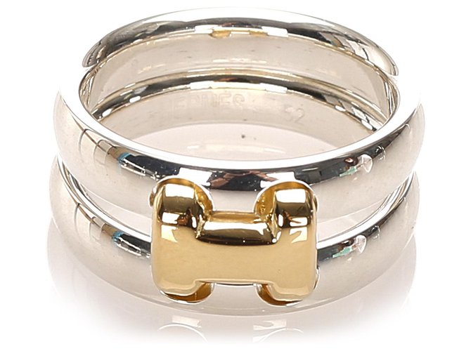 Hermès Hermes Silber H Ring Golden Metall  ref.197738