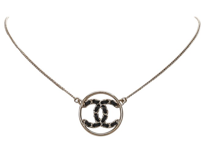 Chanel Gold CC Necklace Black Golden Metal  ref.197744