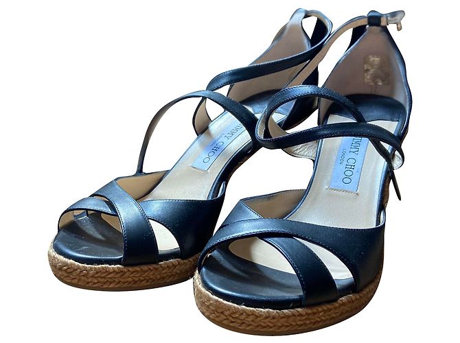 Sandali con zeppa Jimmy Choo in pelle nera Nero