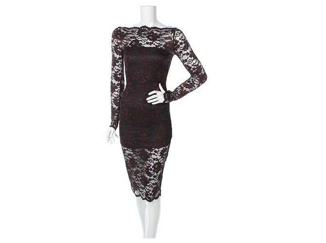 Ganni Broad St. Spitzenkleid Braun Schwarz
